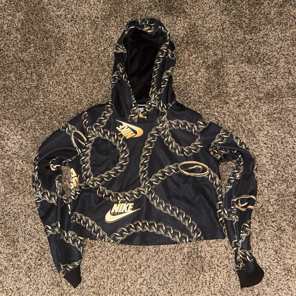 Nike Black Hoodie with Gold Chain Print